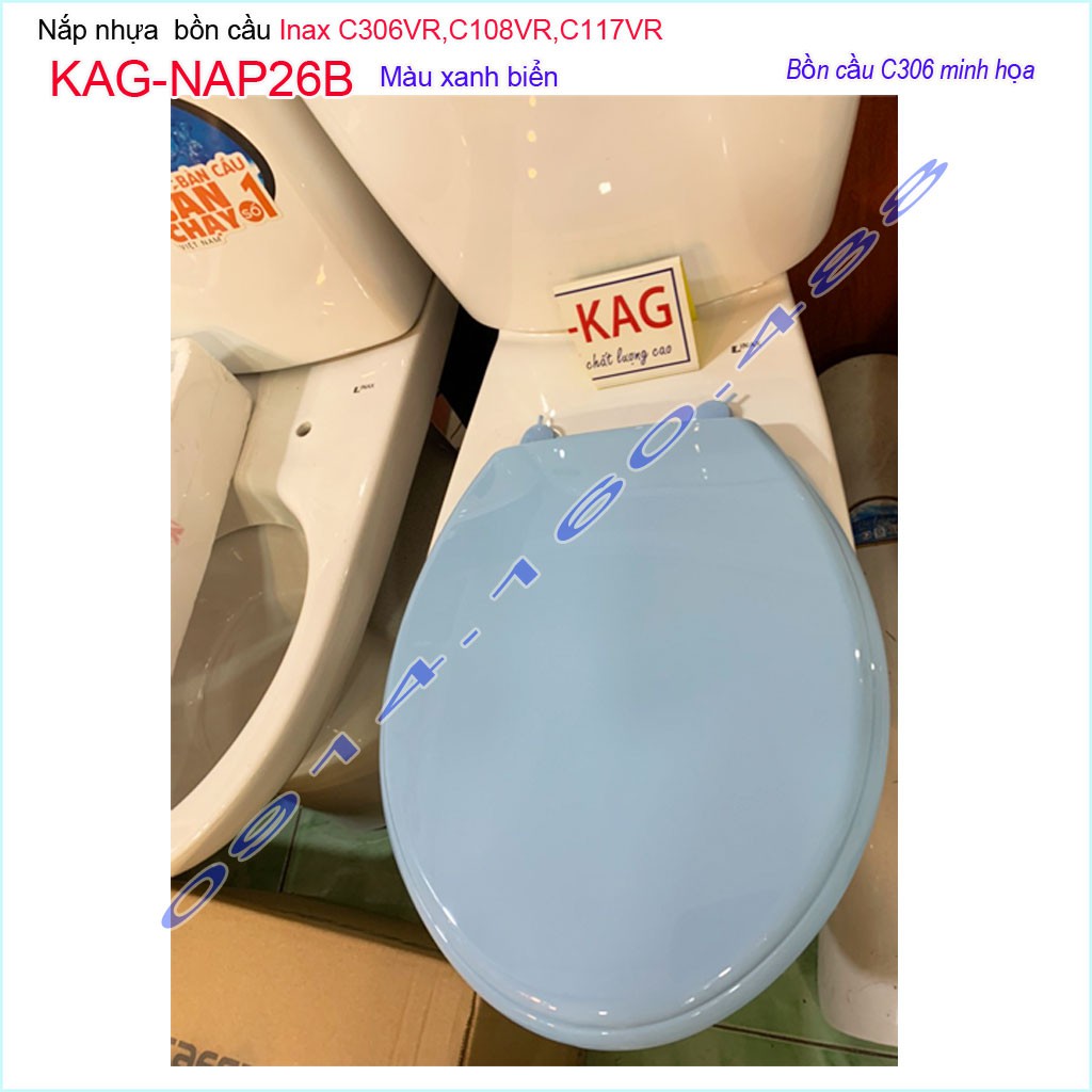 Nắp đậy bồn cầu KAG-NAP26B Inax cho C117-C306-C108, nắp bồn cầu 2 khối nhựa dày xanh biển bóng đẹp