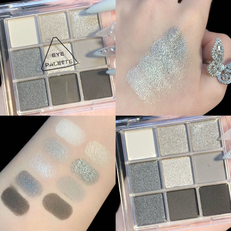 Bảng Phấn Mắt 9 Màu Lì / Nhũ Kháng Nước Tông Màu Khói / Màu Xám / Đen