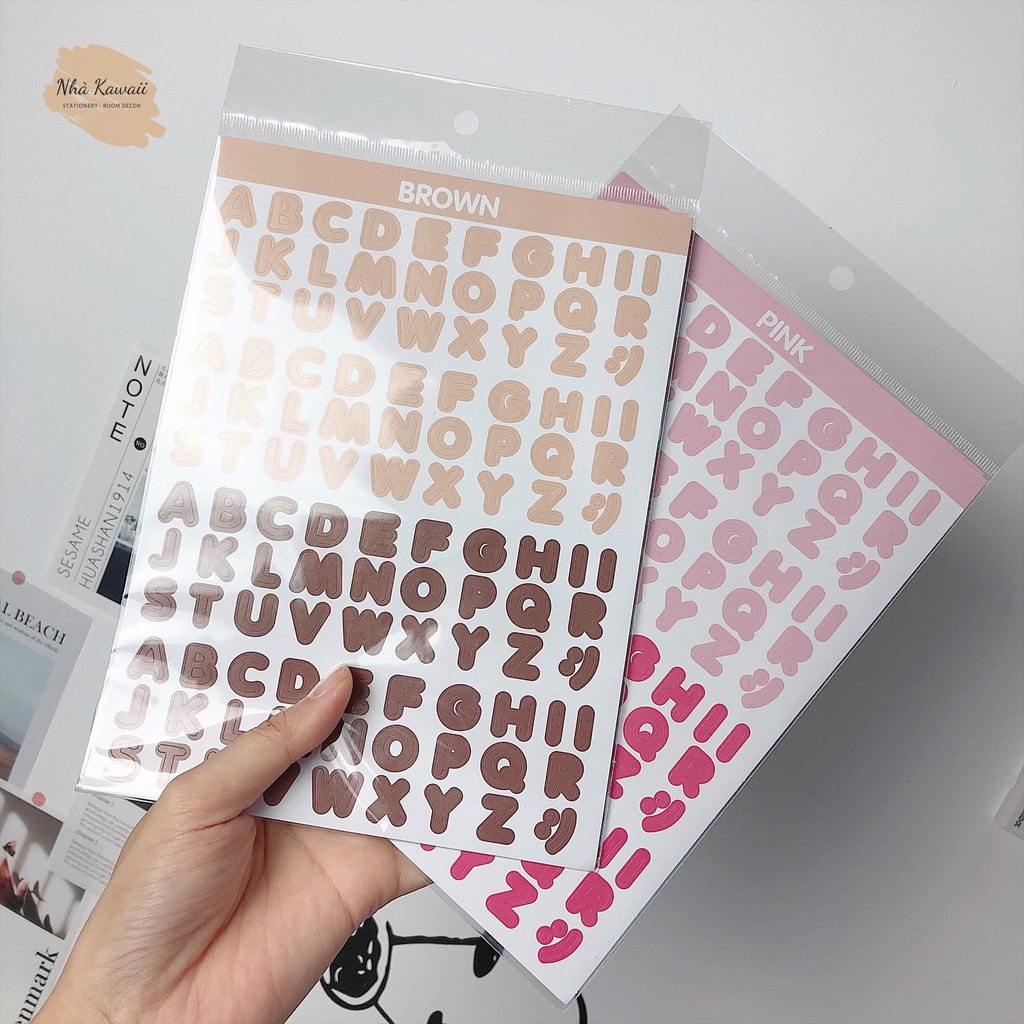 Sticker Chữ Và Số Màu Pastel, Hình Dán Trang Trí Set 2 Tấm