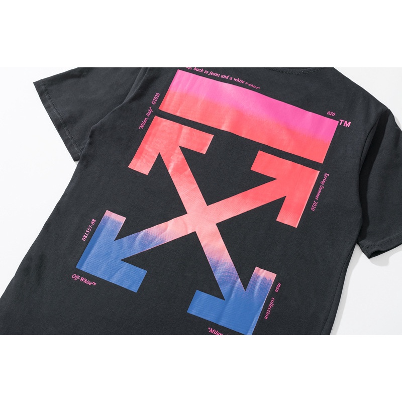 Áo thun Off White, Áo tee OW phối màu Blue Pink, chất liệu Cotton, màu đen BapeVN