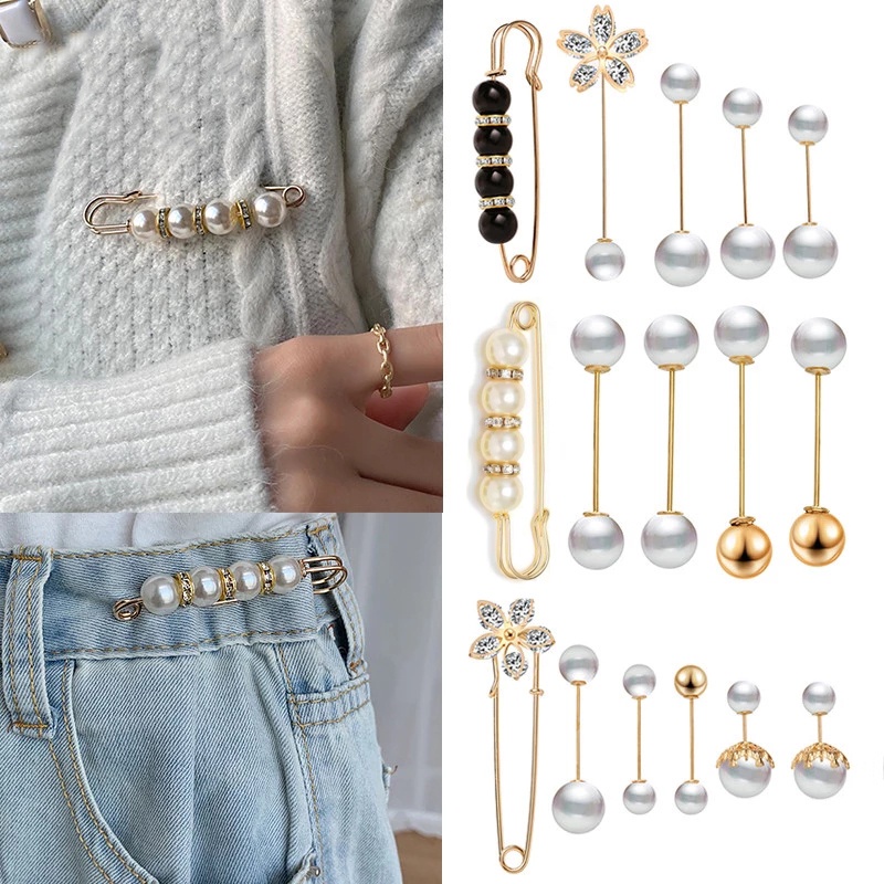 Bộ 6 Ghim Cài Áo Đính Ngọc Trai / Pha Lê Phong Cách Vintage Thời Trang Cho Nữ