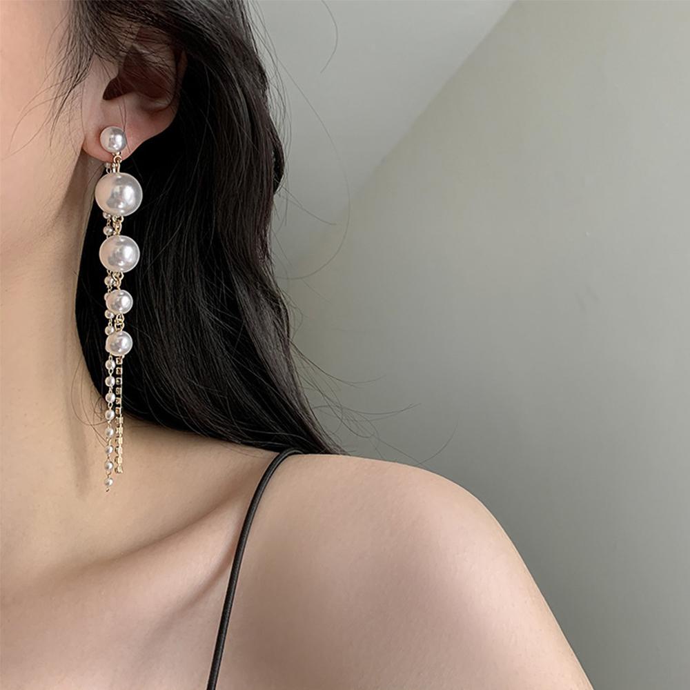 QQMALL Hoa Tai Dáng Dài Đính Ngọc Trai Nhân Tạo Thời Trang