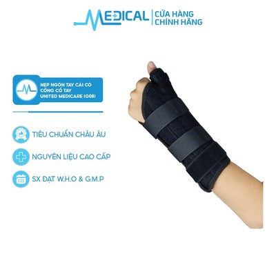 Nẹp ngón cái có ống cổ tay dài Unied Medicare (G08) màu đen - MEDICAL