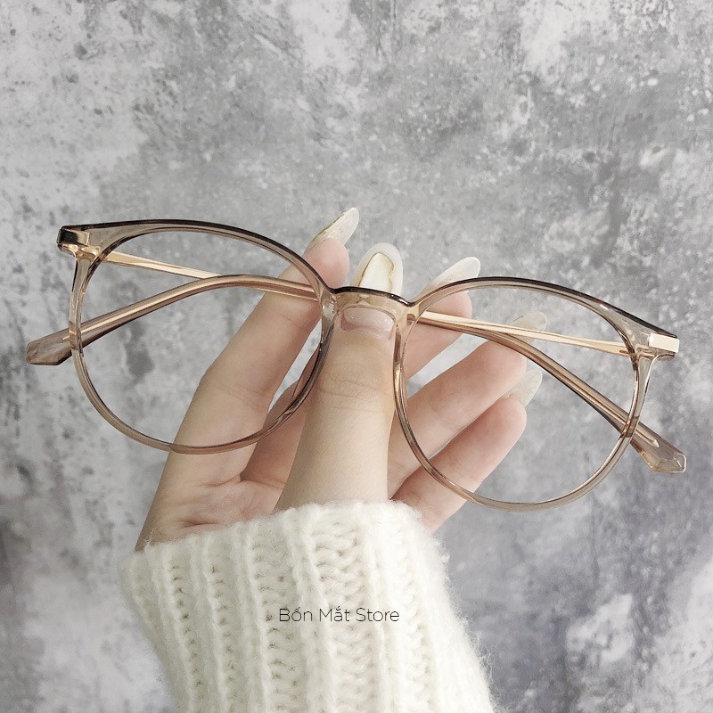 Gọng Kính Cận Nam Nữ Form Tròn Nhựa Dẻo TṚ90 BH271 (Tặng Hộp Khăn)
