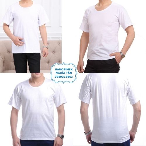 Áo lót nam cổ tròn tay ngắn vải thun cotton trắng mặc nhà mặc trong áo sơ mi Hanosimex Nghĩa Tân AMOCVHANO80K