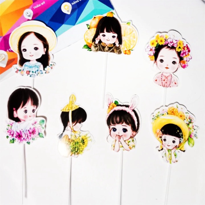 đồ phụ kiện bánh sinh nhật [FREESHIP❤️] set cắm 7 bé gái dễ thương