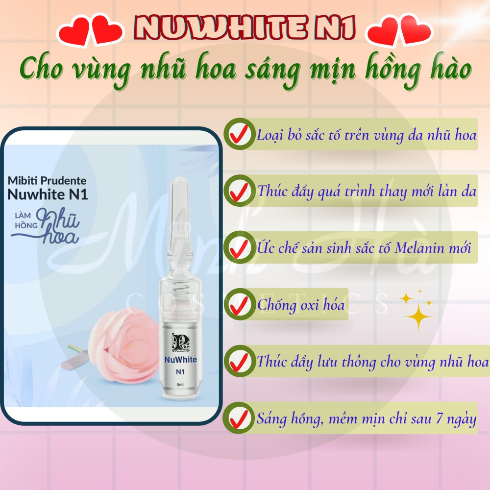 Kem làm hồng nhũ hoa Mibiti Prudente Nuwhite N1 giúp cải thiện sắc tố vùng nhũ hoa sáng hồng