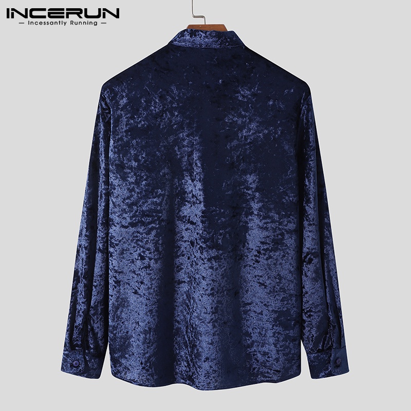 Áo sơ mi INCERUN vải nhung cổ bẻ tay dài thời trang xuân thu cho nam