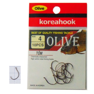 Lưỡi Câu Tôm Olive Korea Hook-Giá nguyên vỉ, Lưỡi Carbon Không Gỉ