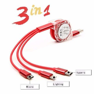 Sạc Đa Nang 3 Đầu  lightning type c và Micro USB Dây Rút