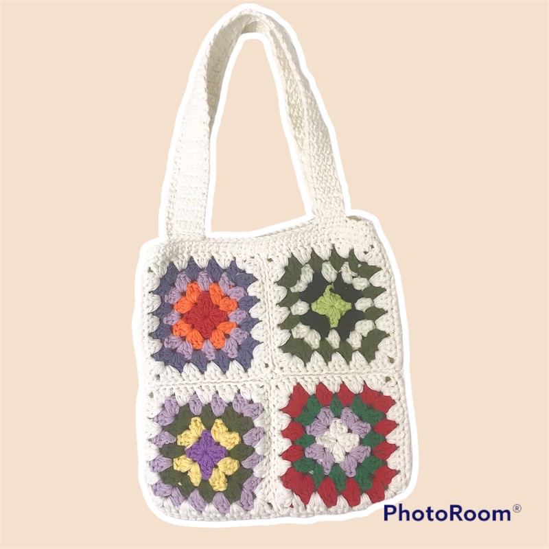 Túi len móc thủ công hoạ tiết nhiều màu vintage thời trang