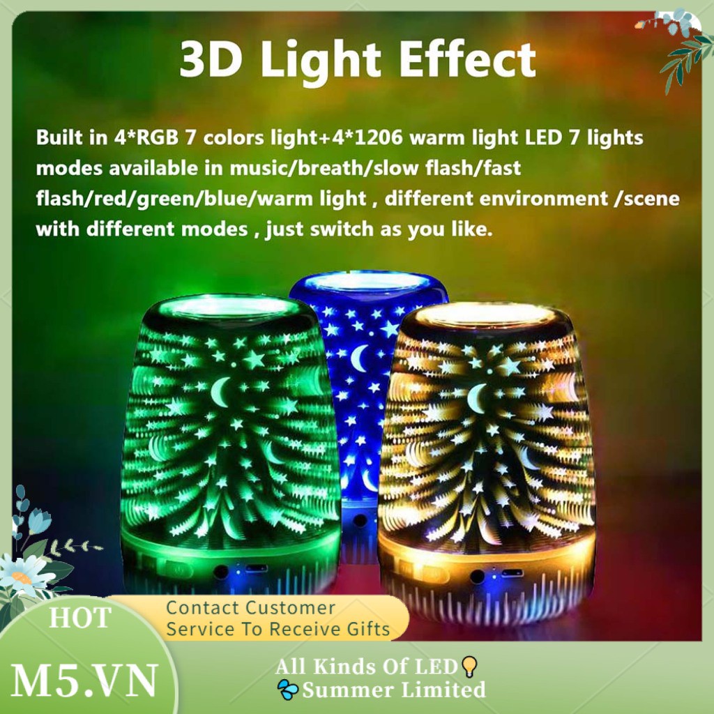 Night Light Bluetooth Speaker 3D Glass Bedside 7 Color Led Portable Wireless Rechargeable Lamp Best Gift For Kids