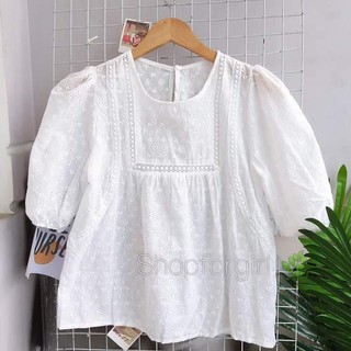 CÓ SẴN - Áo xô kem 2 màu viền vuông-SHOPFORGIRL