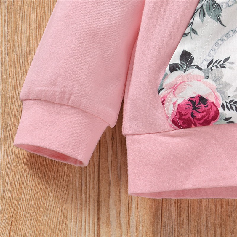 Bộ đồ Mikrdoo gồm 3 món áo hoodie dài tay + quần dài họa tiết hoa + băng đô thời trang mùa thu cho bé