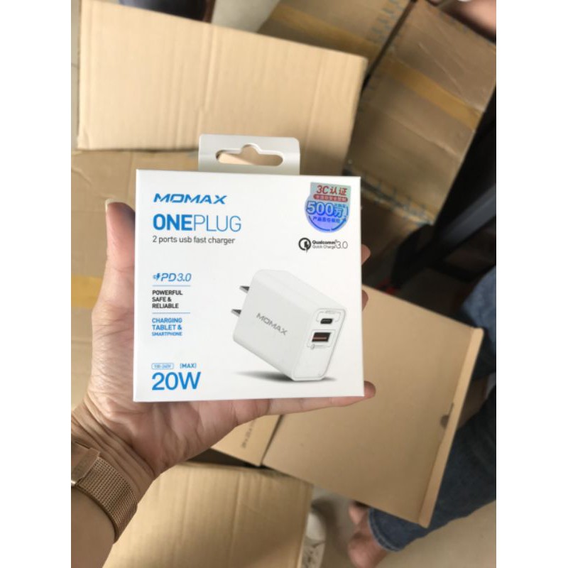 [Mã ELMS05 giảm 5% đơn 300k]Củ sạc nhanh momax 20w PD QC 3.0 2 cổng USB + C sạc ipad pro iphone 8 X 11 12 và samsung