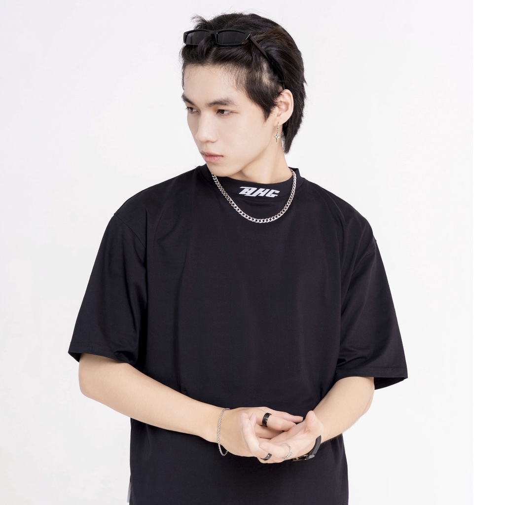 Áo Thun Unisex BJHG cổ cao in LOGO PHẢN QUANG phông tay lỡ nam nữ form rộng Local Brand