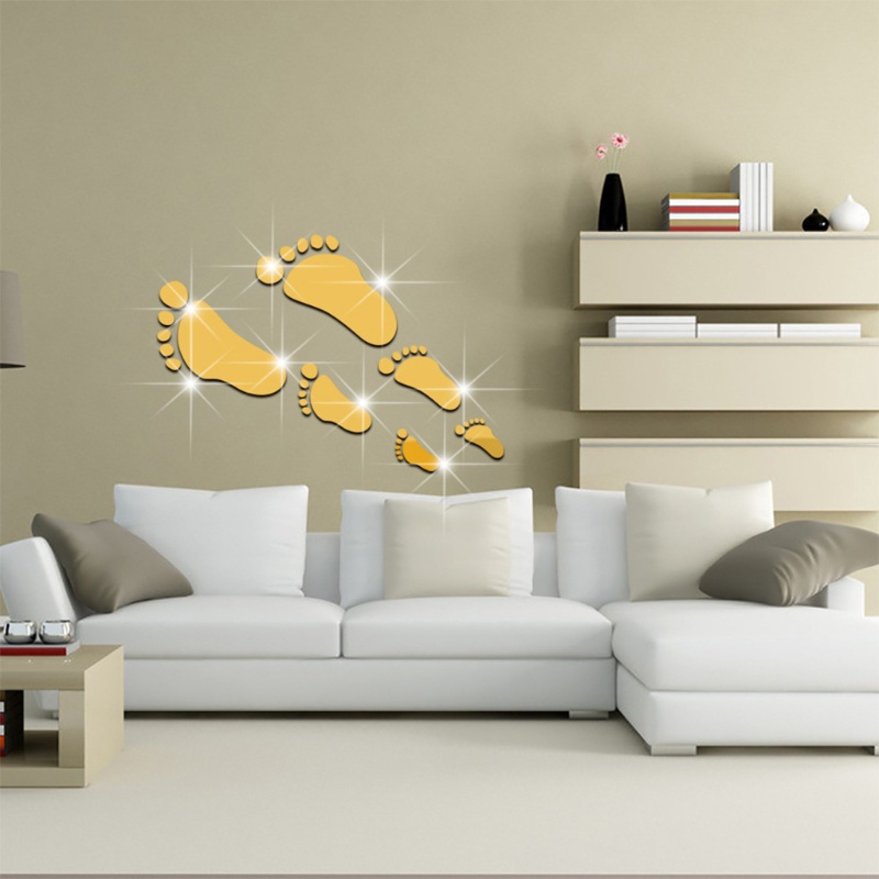 Đề Can Acrylic Tráng Gương Hình Dấu Chân Dán Tường Trang Trí Nhà Cửa DIY