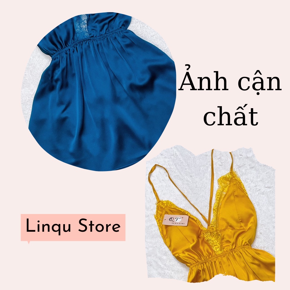 Váy Ngủ Sexy  Freeship Váy Ngủ Sexy Gợi Cảm Chất Satin Mềm Mịn, Kèm Quần Freesize - Linqu Sleepwear