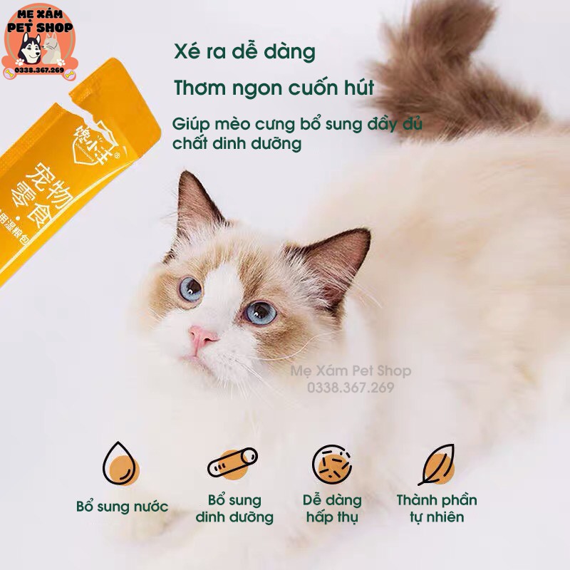 Súp thưởng Cho Mèo Tiểu Vương Xiaowang Hoạt Hình, Đồ Ăn Vặt Tiện Lợi, Đủ Vị, Dinh Dưỡng Đầy Đủ 15gr