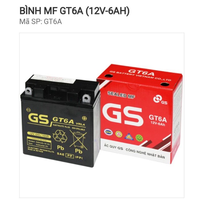 Ắc Quy Xe Máy Thay Thế Theo Xe Chính Hãng GS Model GT6A