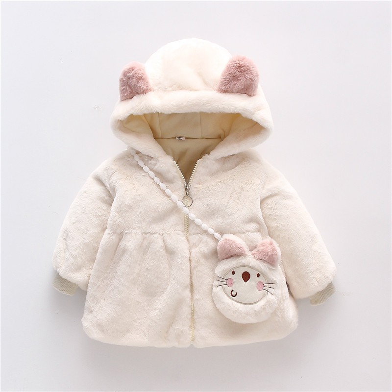 Áo khoác  màu trơn có mũ trùm tai áo khoác cho bé gái mèo đáng yêu cho bé gái 9 tháng đến 3 tuổi
