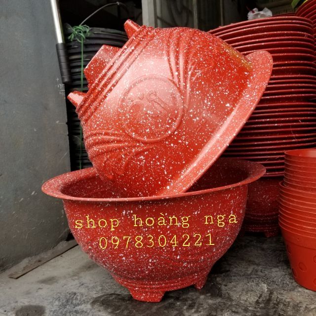 Sét 5 chậu trồng cây t48 giả đá đỏ
