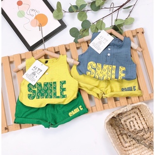 Bộ cộc tay bé trai, bộ sát nách đũi smile siêu đẹp siêu mát cho bé trai