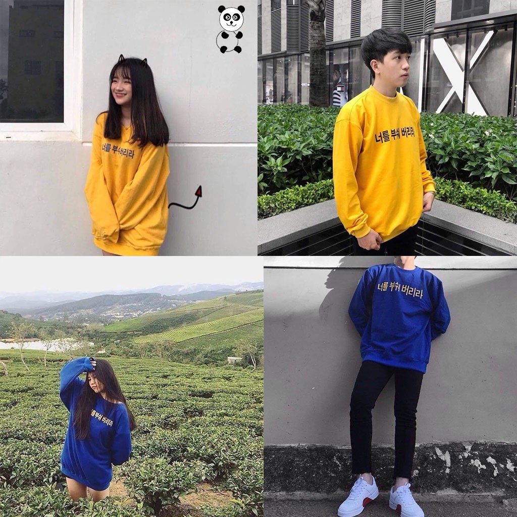 Áo Sweater Cặp Nỉ Trơn Nam Nữ In Chữ Hàn SW02