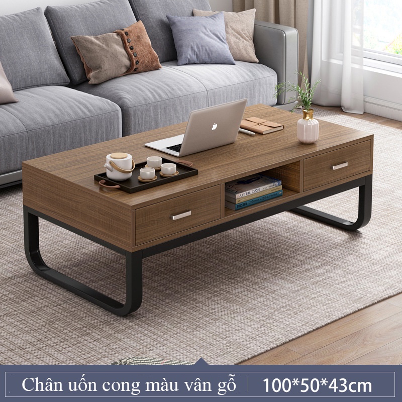 Bàn phòng khách, bàn trà bệt kiểu Nhật vân gỗ cao cấp, bàn sofa chân sắt sơn tĩnh điện uốn cong chắc chắn