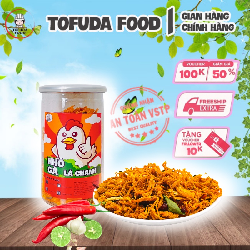 Khô gà lá chanh 200g xé cay gà khô lá chanh thơm ngon rẻ  TOFUDA KG200