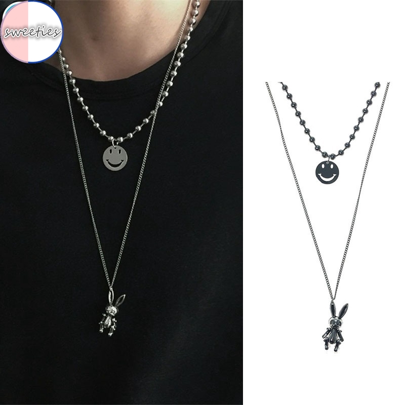 Dây chuyền 2 lớp gắn hình thỏ và mặt cười đáng yêu cho nữ