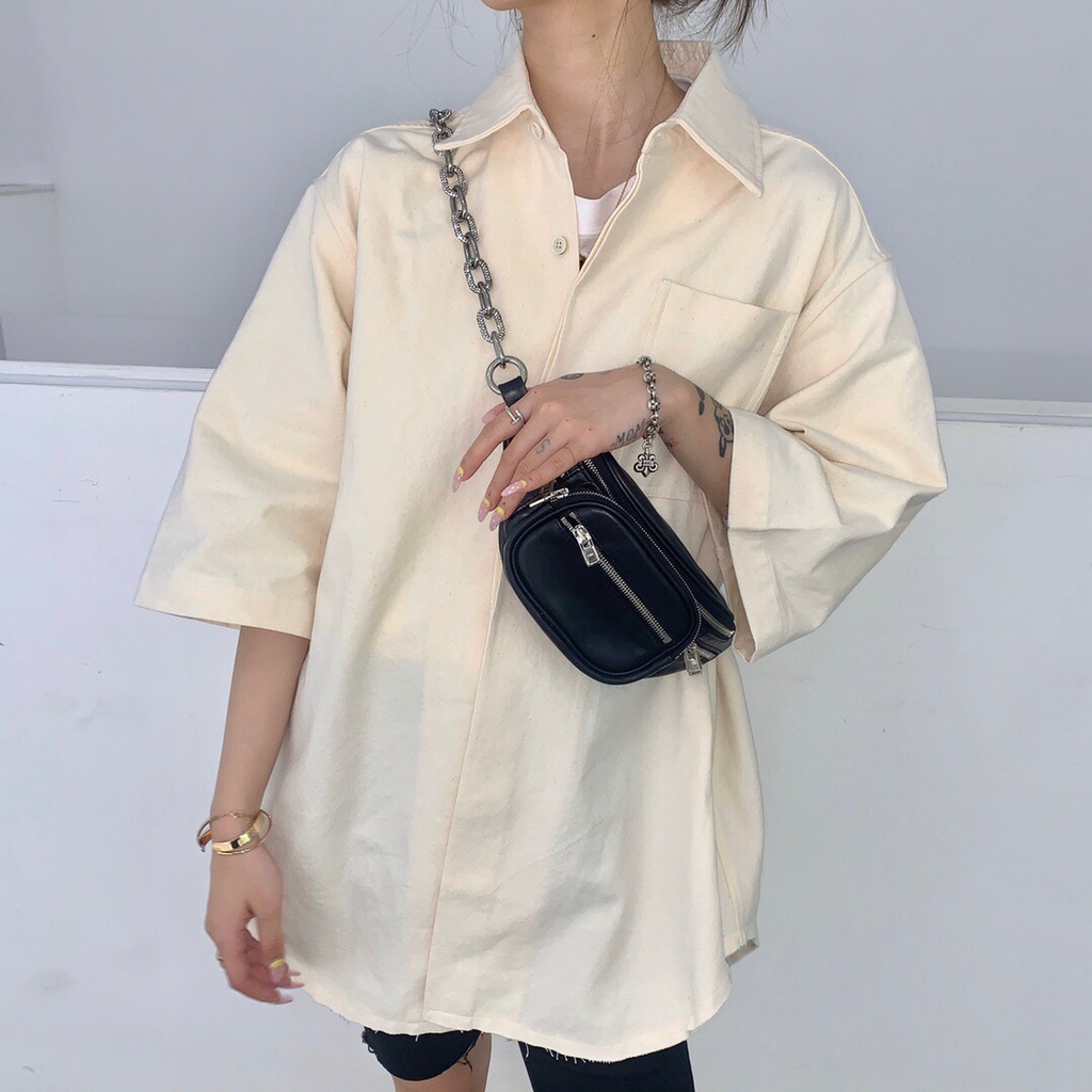 Áo Sơ Mi Tay Ngắn In LOGO Lưng Lớn Thời Trang Cho Nam Và Nữ