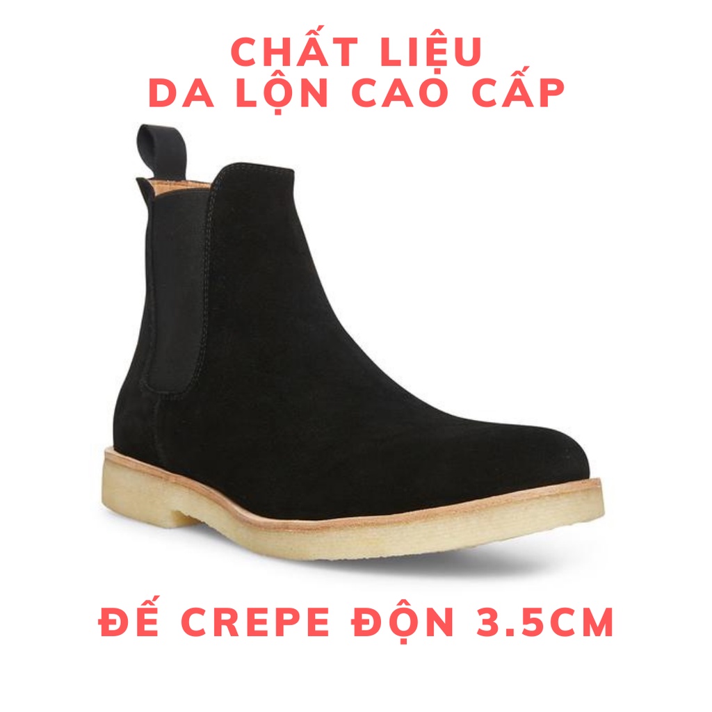 Giày thời trang nam cao cổ Chelsea boots màu đen da lộn đế tăng 3.5cm chiều cao | BigBuy360 - bigbuy360.vn