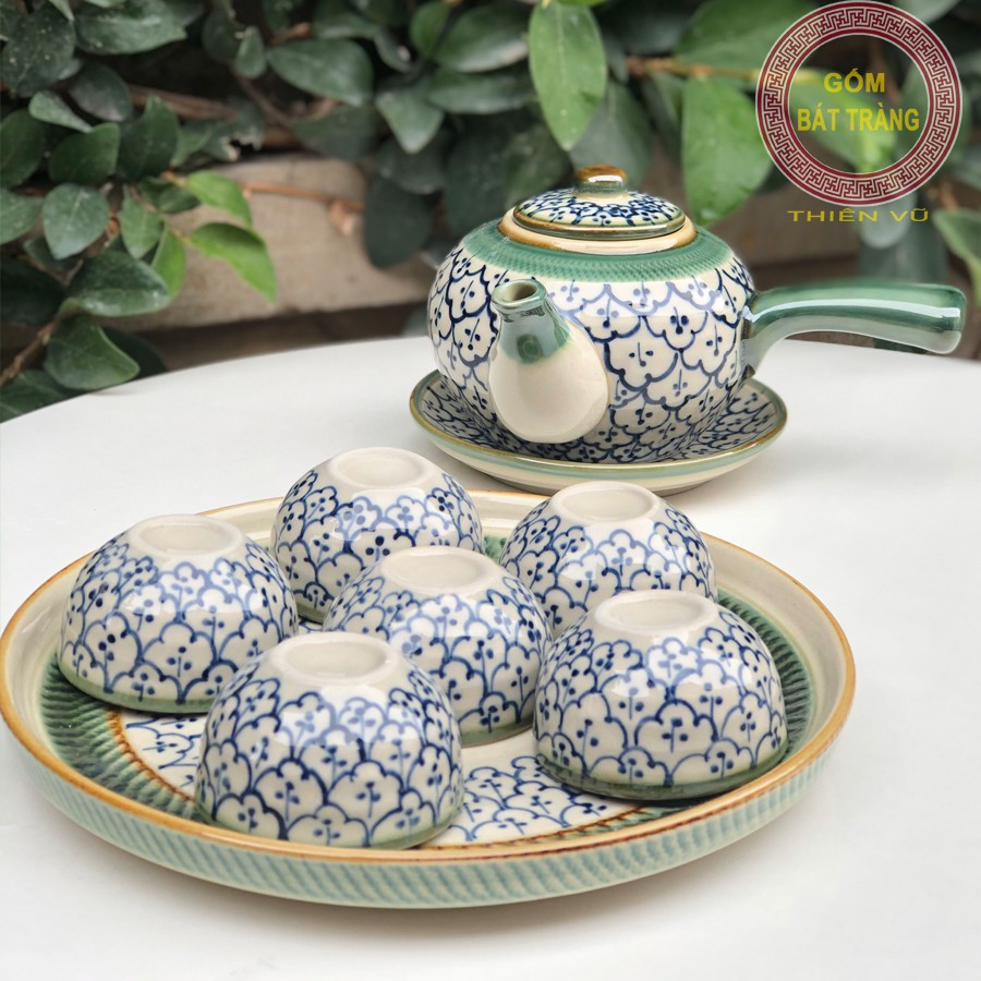 Bộ ấm trà hoàng cung Bát Tràng men cổ cao cấp