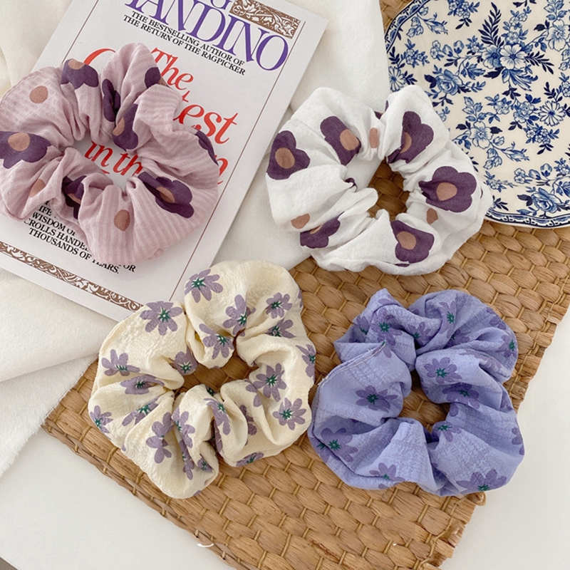 Dây buộc tóc Scrunchie in hoa nhiều màu Vinhtage phong cách Hàn (Hair Scrunchies)