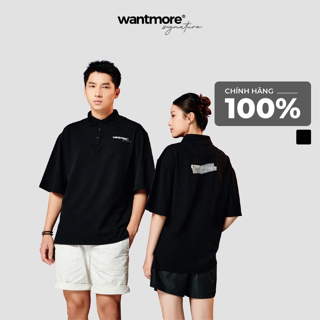 Áo polo nam nữ cổ bẻ unisex oversize Wantmore.Signature vải cotton da cá