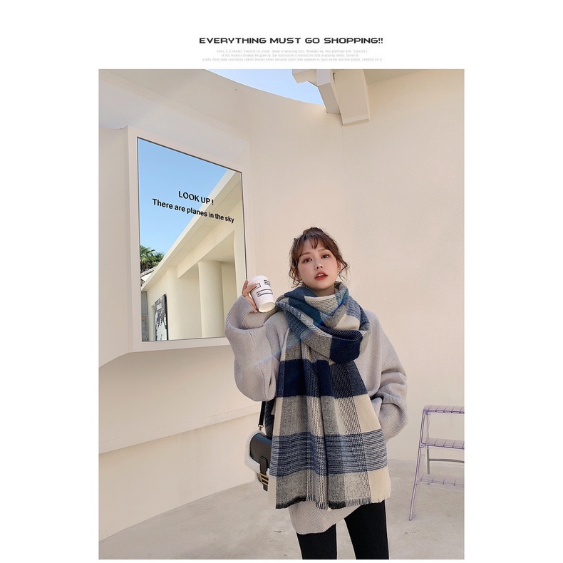 Khăn quàng cổ Han Quốc họa tiết caro mềm -SAM- Khăn choàng len nữ cao cấp