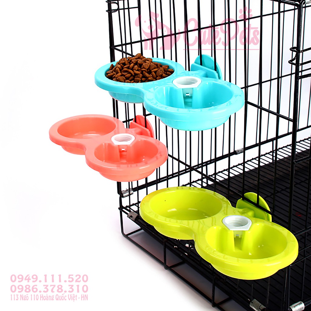 Bát đôi gắn chuồng ăn uống cấp nước tự động dành cho thú cưng - CutePets Phụ kiện chó mèo Pet shop Hà Nội