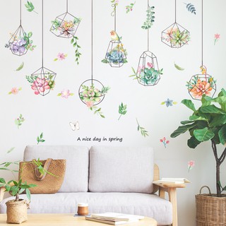 Decal dán tường giỏ hoa xinh PC Bắc Âu trang trí nhà cửa