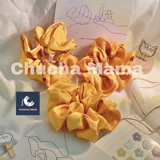 [Siêu hot] Scrunchies Dây Cột Tóc Lụa Cao Cấp Bản Lớn Màu Vàng Chuẩn Nét