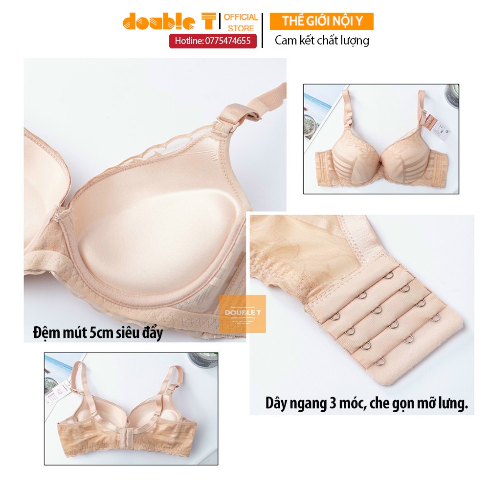 Áo ngực mặc áo dài Double T áo lót nữ đệm dày 5cm siêu đẩy bản to 3 móc cao cấp