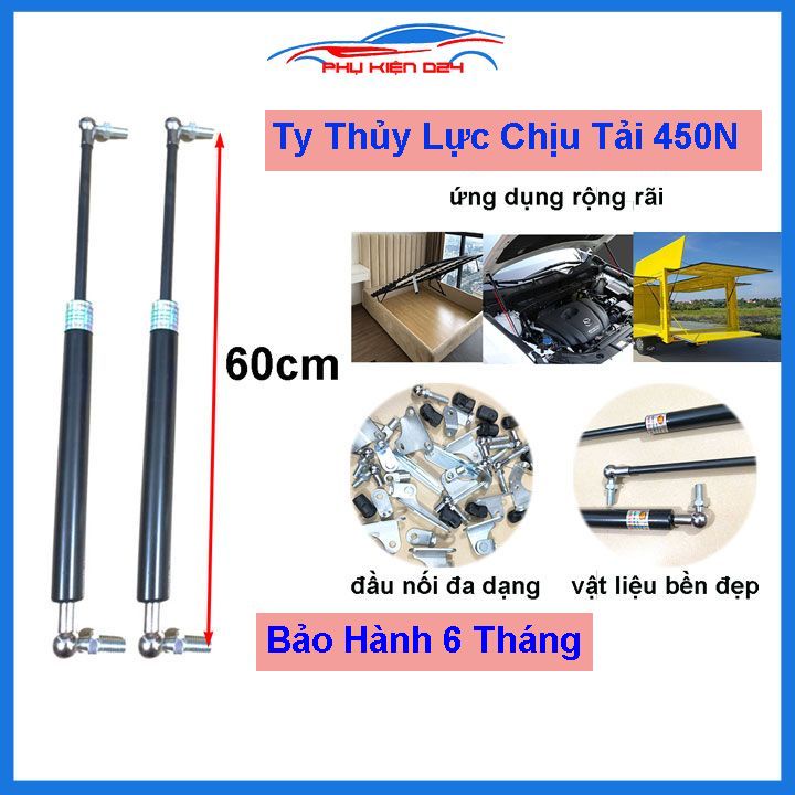 [450N-60cm] Bộ 2 ty cốp ô tô thanh thủy lực chống cửa chiều dài 60cm chịu tải 45kg-450N đầu kết nối đa dạng