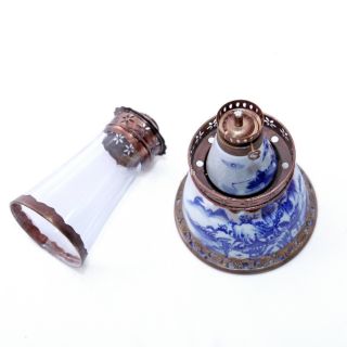 Đèn dầu thờ 2 chức năng - men lam cổ - cao 21 cm