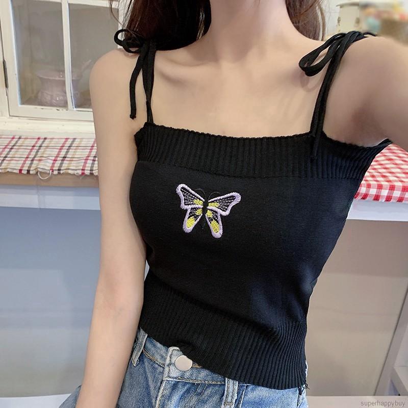 Áo dệt kim không tay thêu hình bướm thời trang nữ | BigBuy360 - bigbuy360.vn