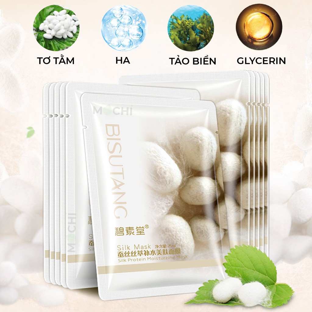 Mặt Nạ Giấy Tơ Tằm Dưỡng Nhan l Thải Độc l Dưỡng Trắng Da Cấp Ẩm Silk Mask Đắp Mặt Tảo Biển Bisutang Nội Địa MOCHI SHOP