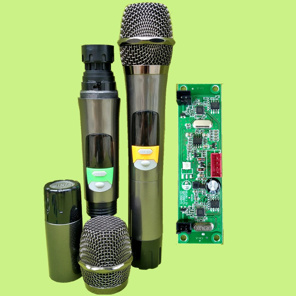 Micro không dây đôi UHF cho mạch loa kéo - SET tần số - thân nhôm, micro cho loa kéo