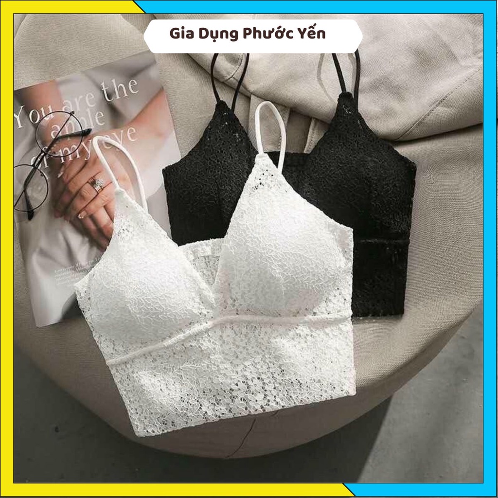 Áo Bra Lỡ 2 Dây Ren Màu Đen Trắng Kèm Mút Nâng Ngực