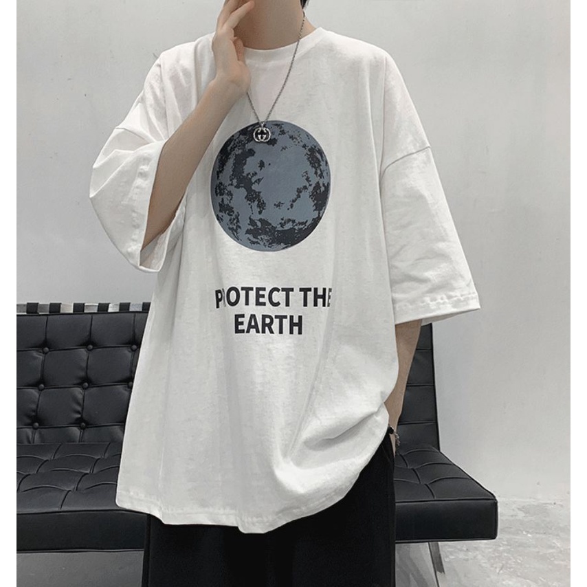 Áo Thun Unisex In Hình Trái Đất Dành Cho Cặp Đôi - Myndi_clothes - Áo Phông Form Rộng Chất Cotton Thoáng Mát Mặc Đi Chơi, Đi Tập Thể Thao