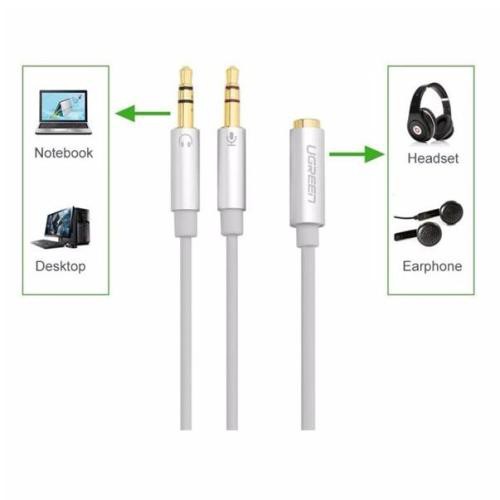 Dây Audio Chuyển Tai Nghe 3.5mm Sang 2 Đầu Mic Và Tai Nghe UGREEN 10790 Dài 20CM - Hàng Chính Hãng