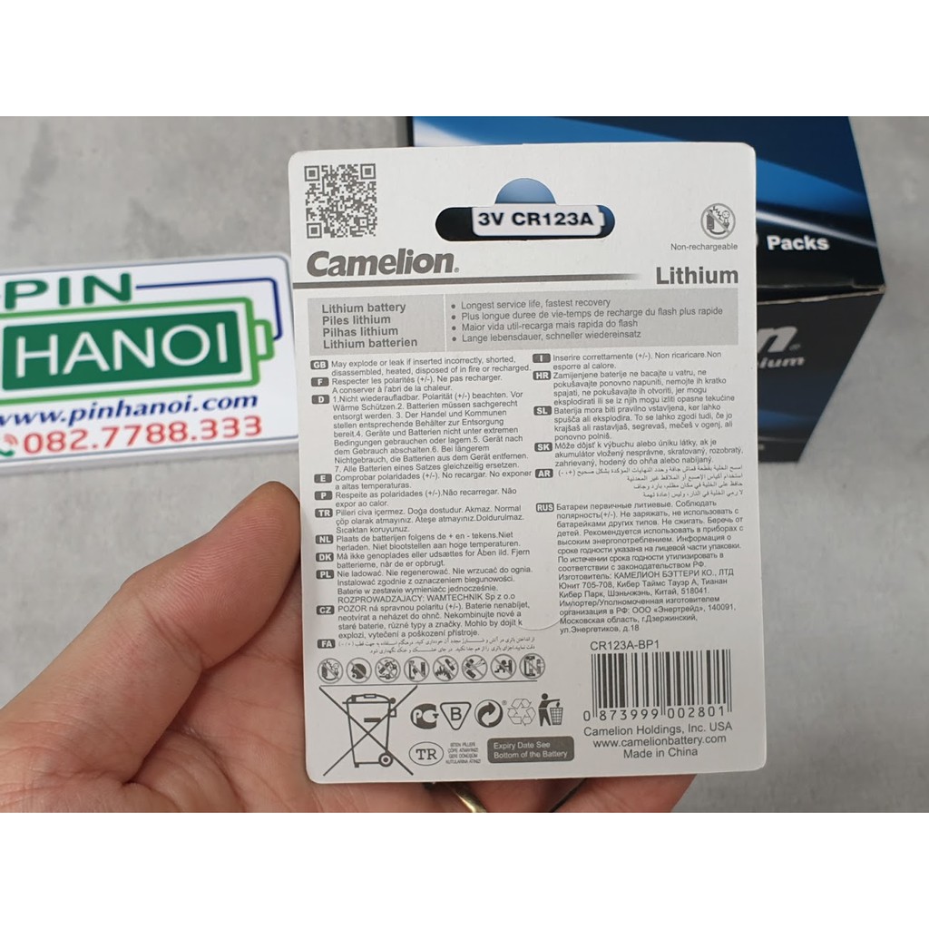 Vỉ 1 pin máy ảnh Camelion Lithium CR123A 3V